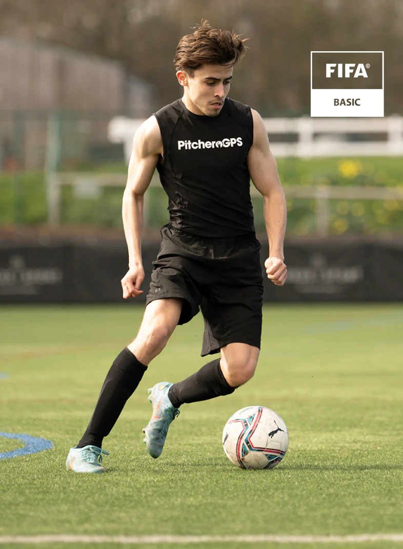 Footballer wearing the GPS Vest