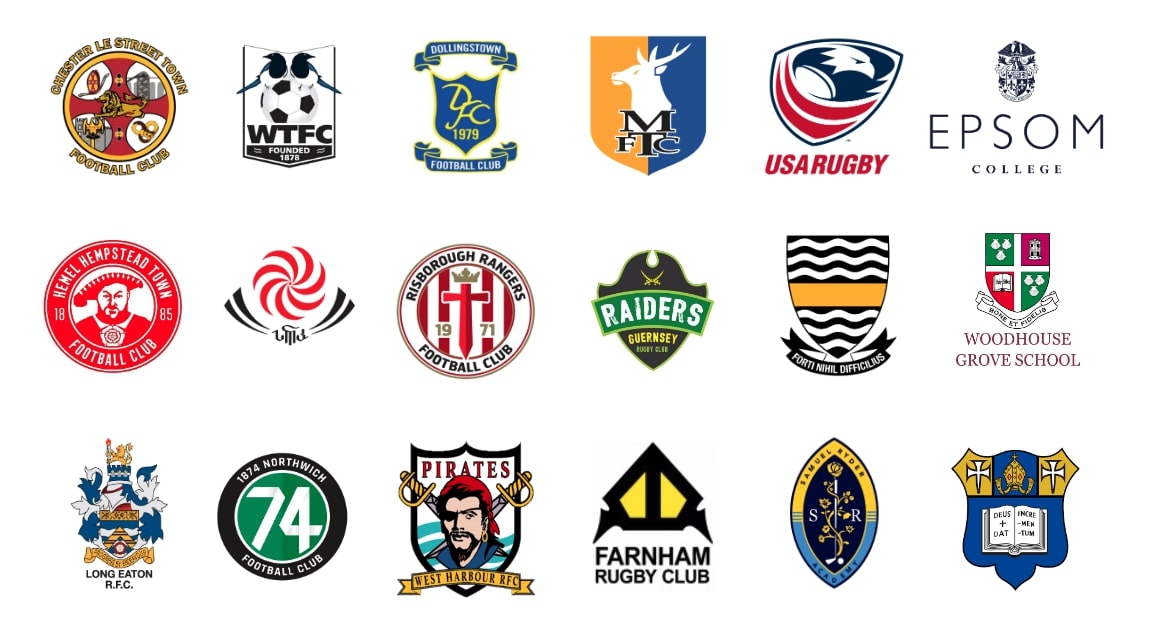 Logos for all the sports clubs and schools that use PitcheroGPS